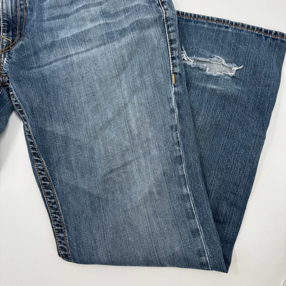 True Religion Straight Leg Jeans Mens 42 Blue Contrast Thick Stitch Made‎ in USA